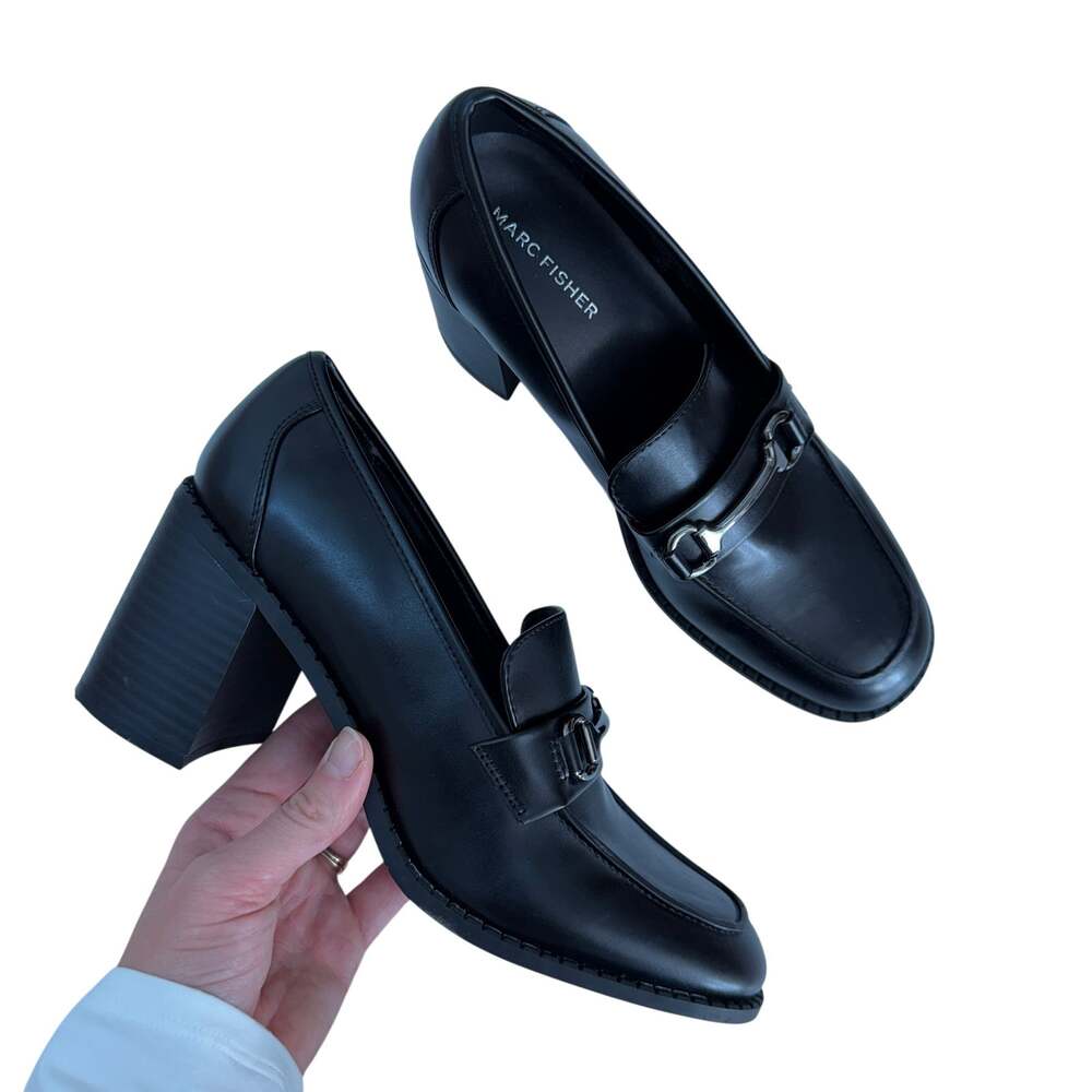 Marc Fisher Black Heeled Loafer 9